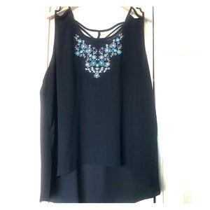Embroidered Tank with shoulder and back cutouts